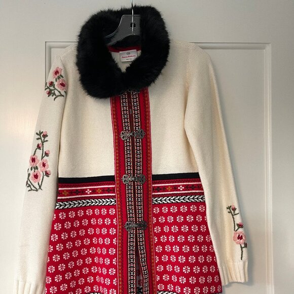 NWT Hanna Andersson Girls Fair Isle Sweater Jacket Fur Collar Scandinavian - Picture 2 of 13